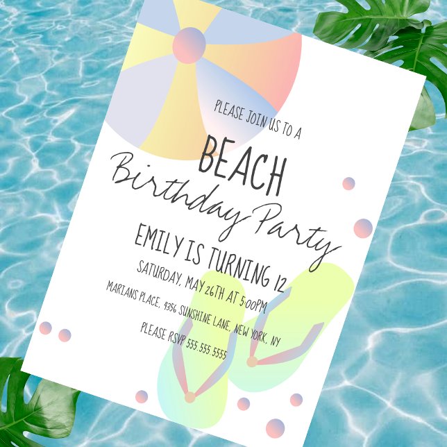 Pastel Beach Birthday Party Pool Invitation (Creator Uploaded)