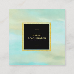 *~* Pastel BEACH COLORS Abstract Aqua Mint Square Business Card