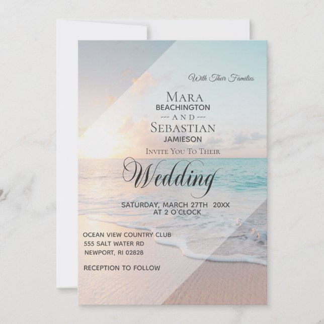 *~* Pastel Beach Sunset Sunrise Wedding Invitation (Front)