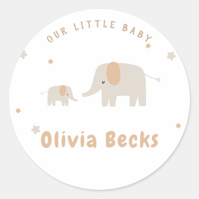Pastel Beige Cute Illustrative Baby Shower Classic Round Sticker (Front)