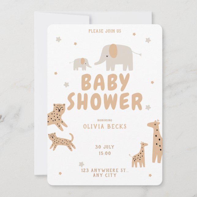 Pastel Beige Cute Illustrative Baby Shower Invitation (Front)