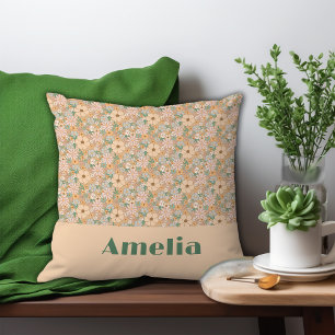 Pastel beige floral pattern name cushion
