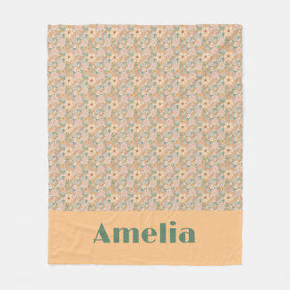 Pastel beige floral pattern name fleece blanket