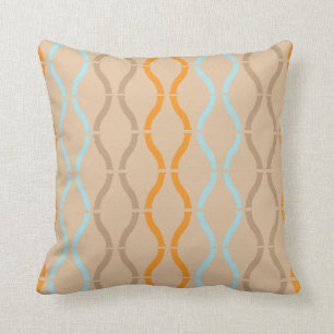 Pastel Beige Orange & Blue Geometric Retro Pattern Cushion