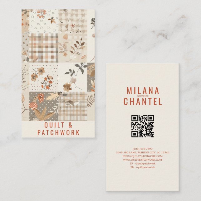 Pastel Beige Quilt Patchwork Handmade Clothing  Business Card (Front/Back)