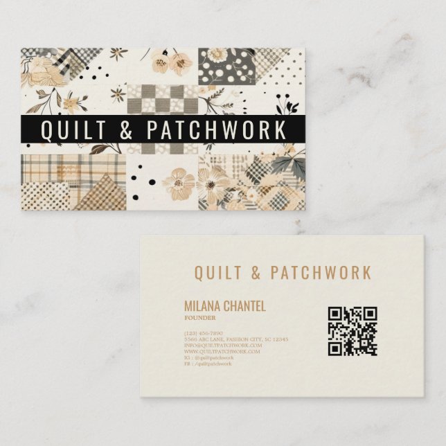Pastel Beige Quilt Patchwork Handmade Clothing  Business Card (Front/Back)