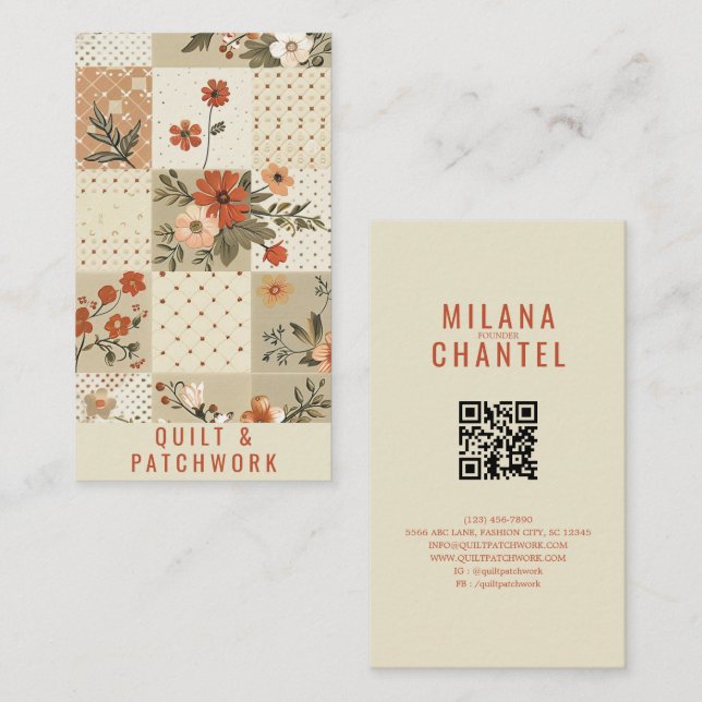 Pastel Beige Quilt Patchwork Handmade Clothing  Business Card (Front/Back)