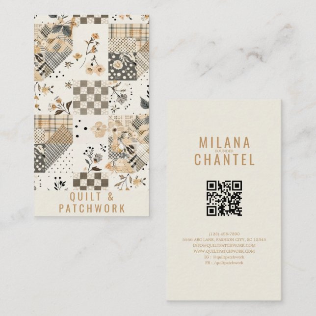 Pastel Beige Quilt Patchwork Handmade Clothing  Business Card (Front/Back)