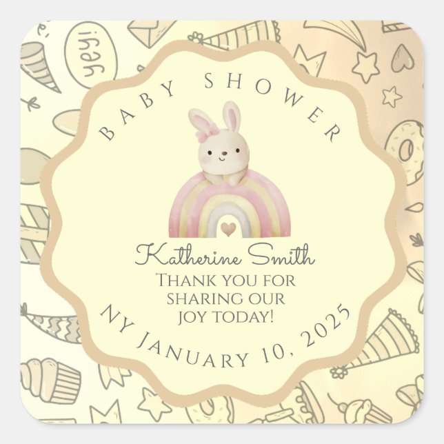 pastel beige Whimsical Pastel Stickers Babyshower  (Front)