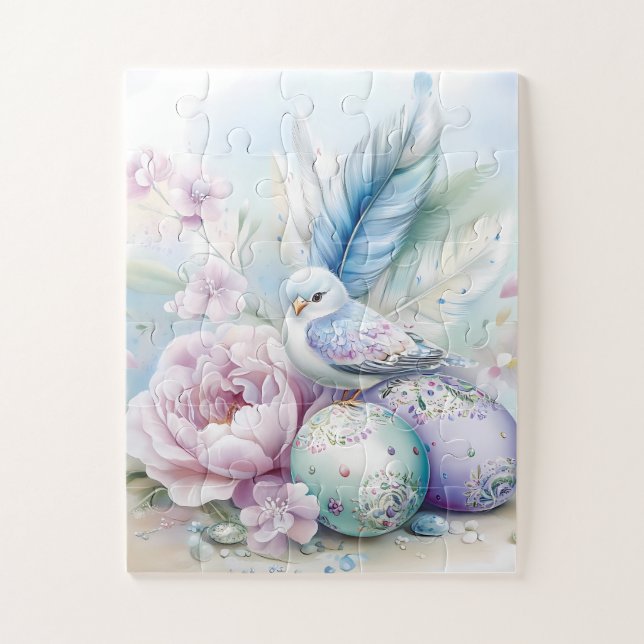 Pastel Bird, Peony and Easter Eggs Jigsaw Puzzle (Vertical)