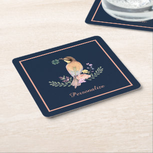 Pastel bird square paper coaster