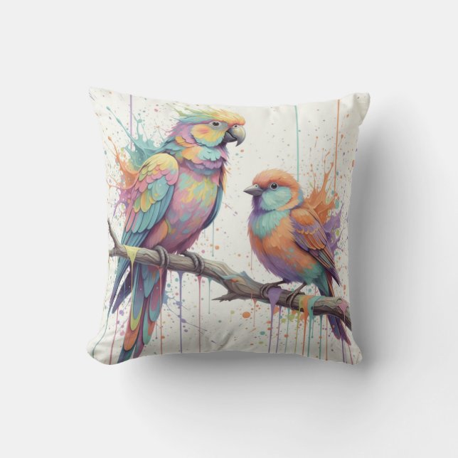 Pastel birds Throw Cushion (Front)
