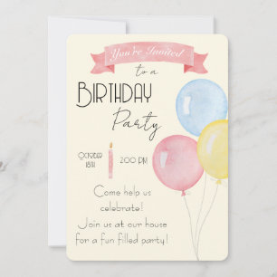 Pastel Birthday Balloons Party Invite