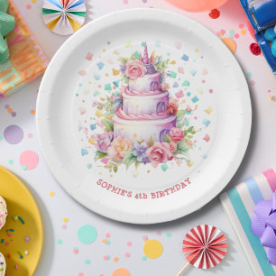 Pastel Birthday cake birthday Paper Plate