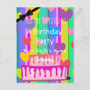 Pastel Birthday Custom Hearts Invitation HAMbWG Po Postcard
