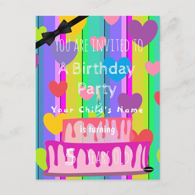 Pastel Birthday Custom Hearts Invitation HAMbWG Po Postcard (Front)