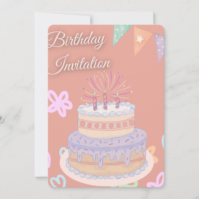 Pastel Birthday Invitation | Editable Birthday Par (Front)