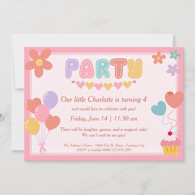 Pastel Birthday PINK Invitations (Front)