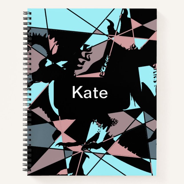 Pastel Black Blue Pink Grey abstract  Notebook (Front)