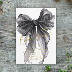 Pastel Black Bow Coquette Modern Baby Shower Invitation