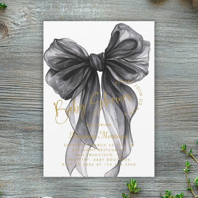 Pastel Black Bow Coquette Modern Baby Shower  Invitation (Creator Uploaded)