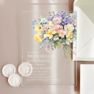 Pastel Bloom Bouquet Bridesmaids Luncheon Chic Acrylic Invitations
