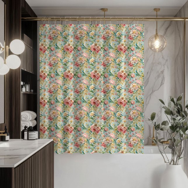 Pastel Bloom Curtain Rococo-Inspired Bath Accent (Pastel Bloom Curtain Rococo-Inspired Bath Accent)
