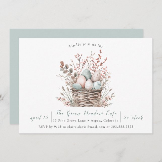 Pastel Bloom Easter Basket Brunch Invitation (Front/Back)