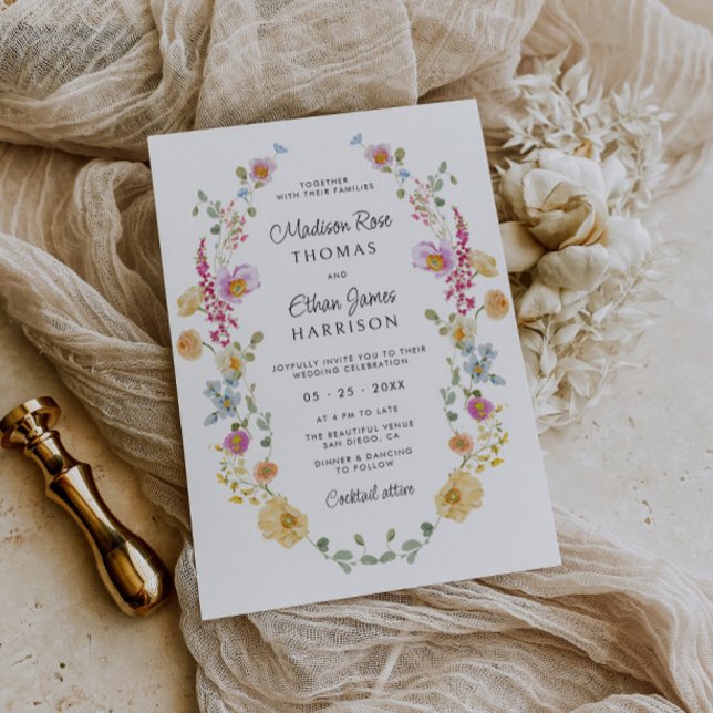 Pastel Bloom Floral Wreath Wedding Invitation (Creator Uploaded)