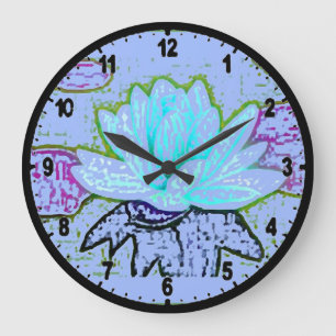 PASTEL BLOOMING BLUE LOTUS PASTEL ARA DESIGNER ART LARGE CLOCK