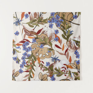 Pastel blooming Flowers lily with green leaves. Re Tapestry