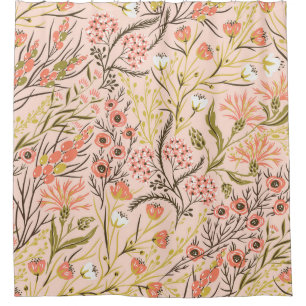 Pastel Blooming Flowers Vintage Pattern Shower Curtain