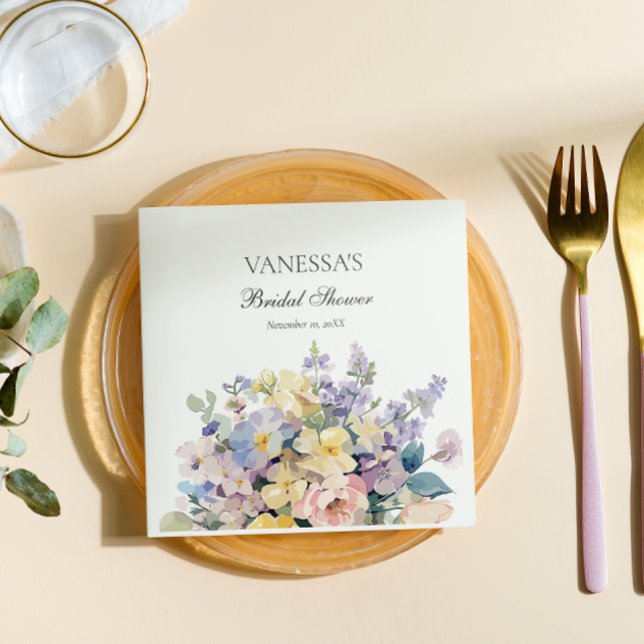 PASTEL BLOOMING WILDFLOWERS BRIDAL MONOGRAM NAPKIN (Creator Uploaded)