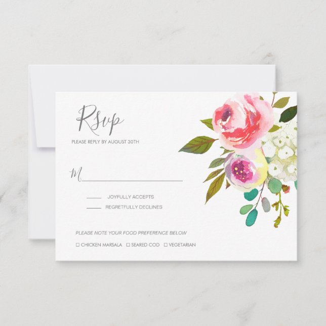 Pastel Blooms Fantasy Floral Wedding RSVP Card (Front)