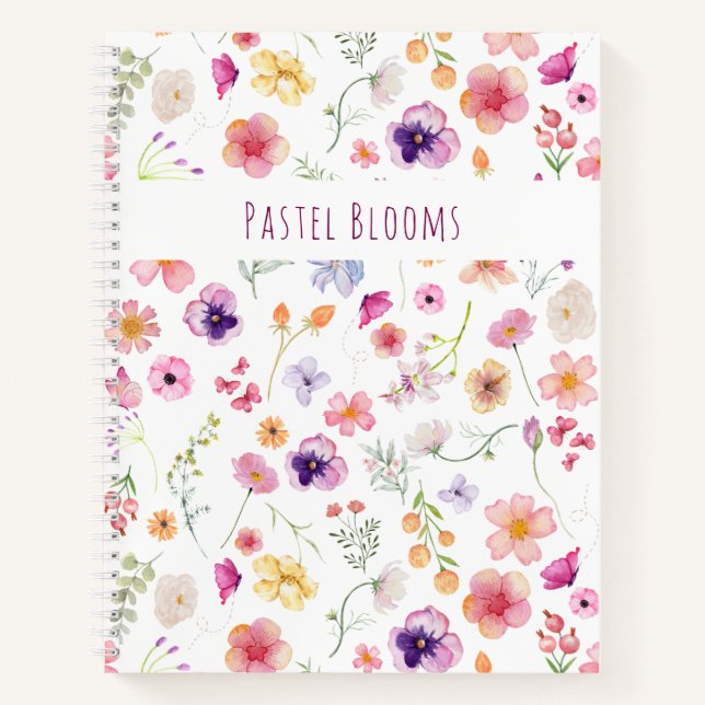 Pastel Blooms Journal-Watercolor Spring Wildflower Notebook (Front)