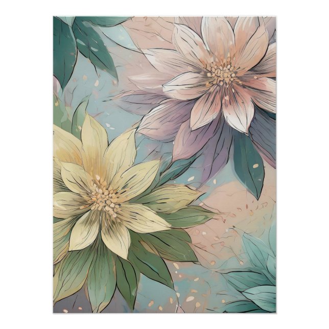 Pastel Blossom Burst: Floral Explosion Pattern Poster (Front)