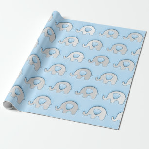 Pastel Blu Gray Elephants Baby Shower Princess Boy Wrapping Paper