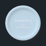 Pastel blue1st Birthday Script Paper Plate<br><div class="desc">A simple pale blue background with 1st birthday in fancy script.</div>