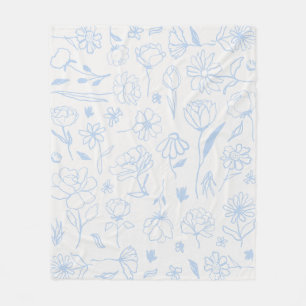 Pastel Blue Abstract Floral Botanical Ink Art Patt Fleece Blanket