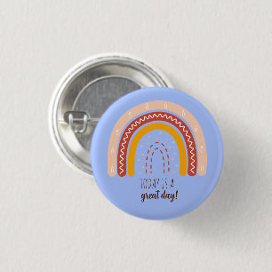 PASTEL BLUE AFFIRMATION QUOTE BOHO RAINBOW METAL 3 CM ROUND BADGE