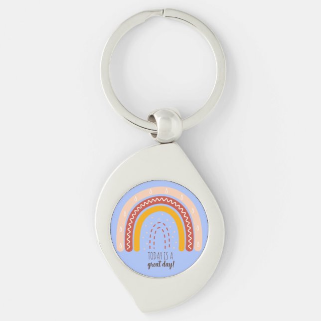 PASTEL BLUE AFFIRMATION QUOTE BOHO RAINBOW METAL KEY RING (Front)