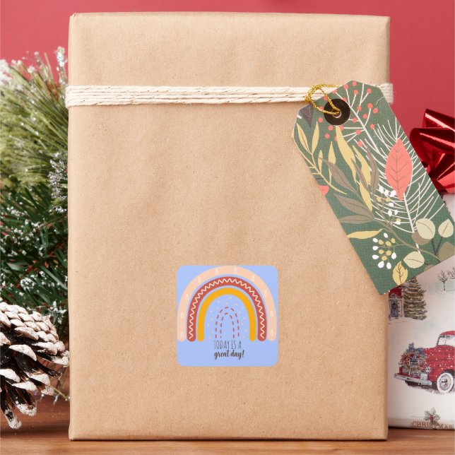 PASTEL BLUE AFFIRMATION QUOTE BOHO RAINBOW METAL SQUARE STICKER (Holiday)
