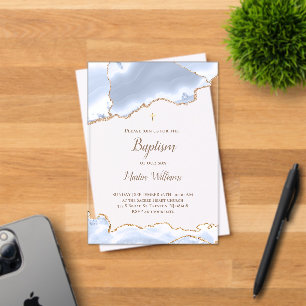 pastel blue agate Baptism Acrylic Invitations