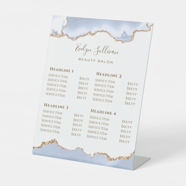 pastel blue Agate Beauty Salon Pedestal Sign (Front)