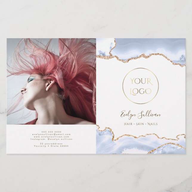 pastel blue agate bifold brochure (Front)
