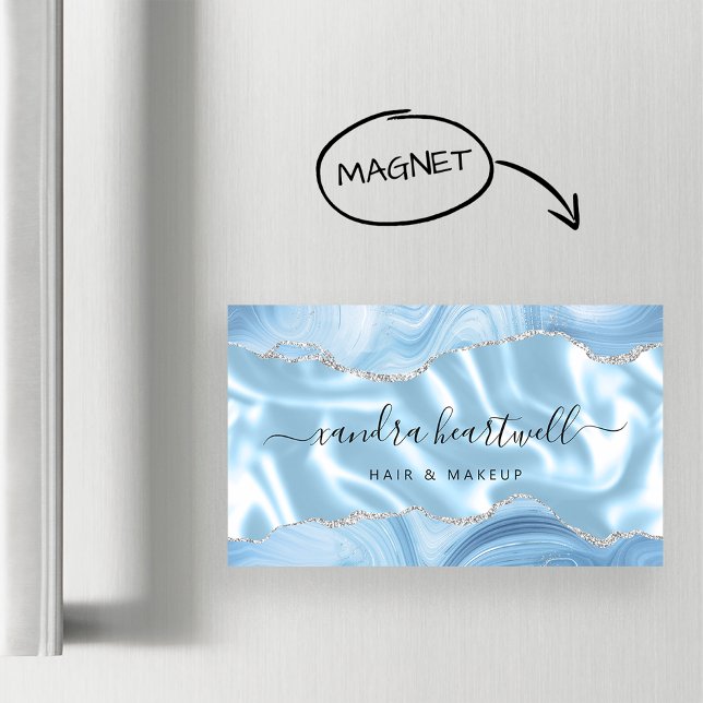 Pastel Blue Agate Gold Glitter Luxury Magnetic Business Card (Creator Uploaded)