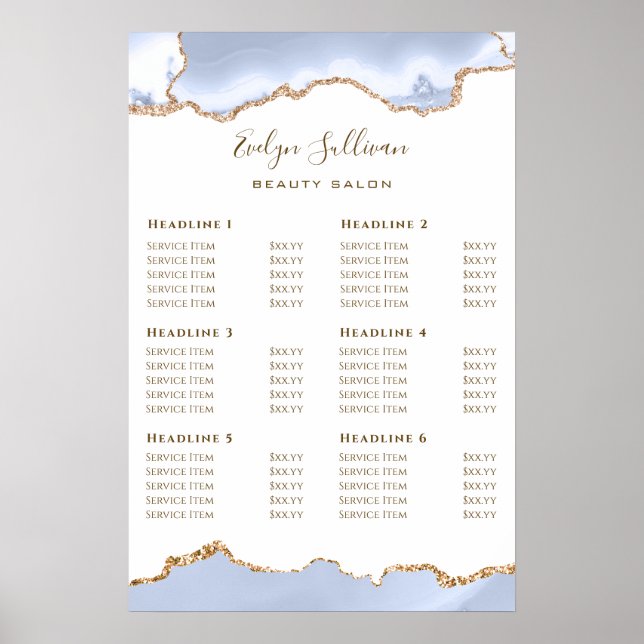 Pastel Blue Agate Price List Poster (Front)