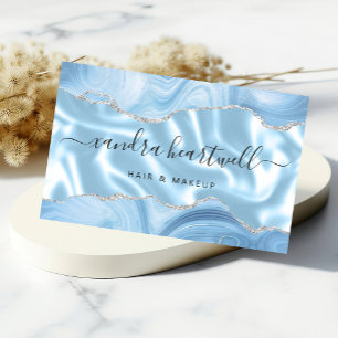 Pastel Blue Agate Silver Glitter Luxury Business Card