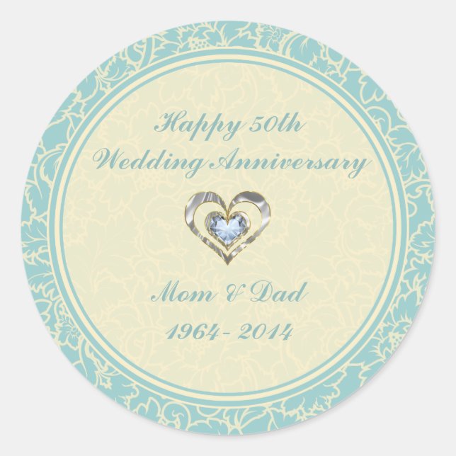 Pastel Blue And Cream Floral Damasks Classic Round Sticker (Front)