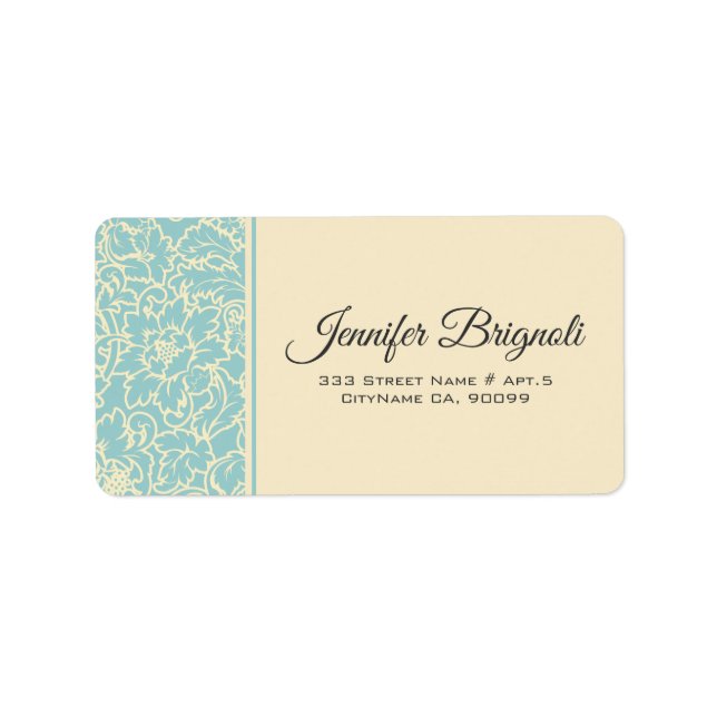 Pastel Blue And Cream Floral Damasks Label (Front)